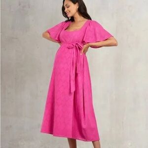 Seraphine Maternity Cotton Broderie Maternity and Nursing Dress pink size 12